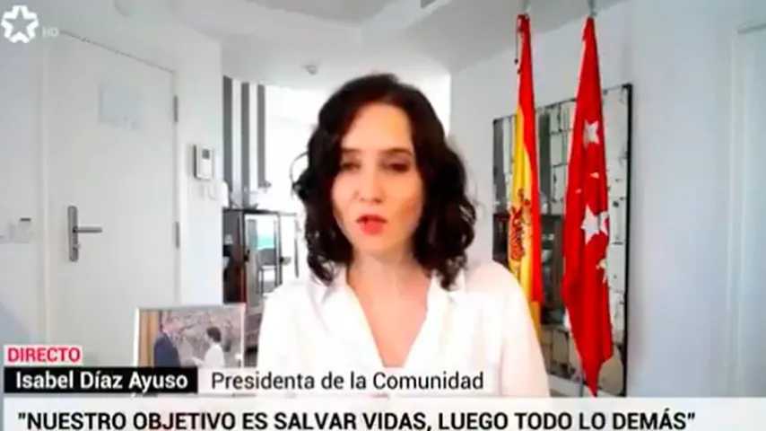 El agradecimiento de Isabel Díaz Ayuso a la solidaridad de las empresas. (Foto: Telemadrid)