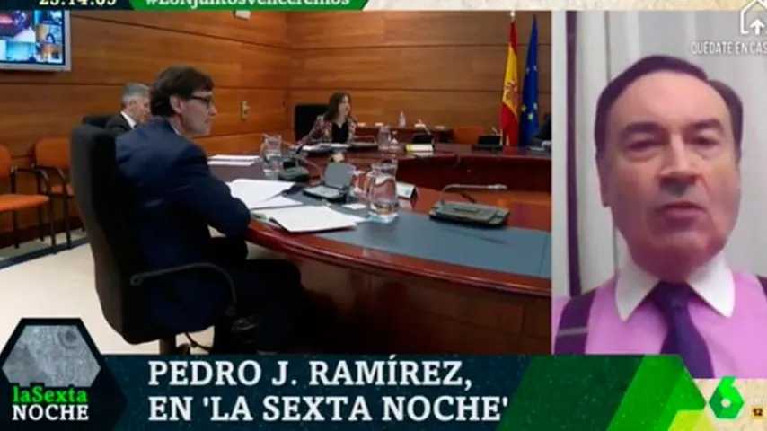 Pedrojota Ramírez en su conexión con el plató de Iñaki López. (Foto: La Sexta)