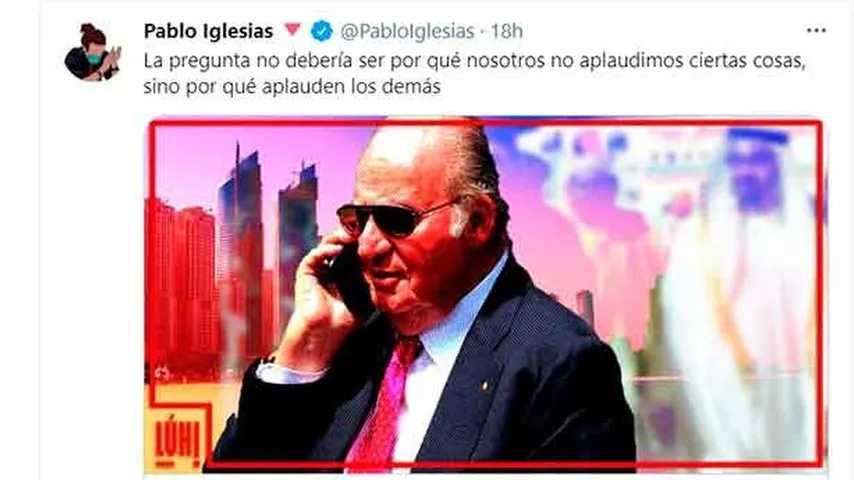 Pablo Iglesias ha convertido la causa de Juan Carlos I en ataque frontal contra la Monarquía. (Imagen: Twitter/@PabloIglesias)